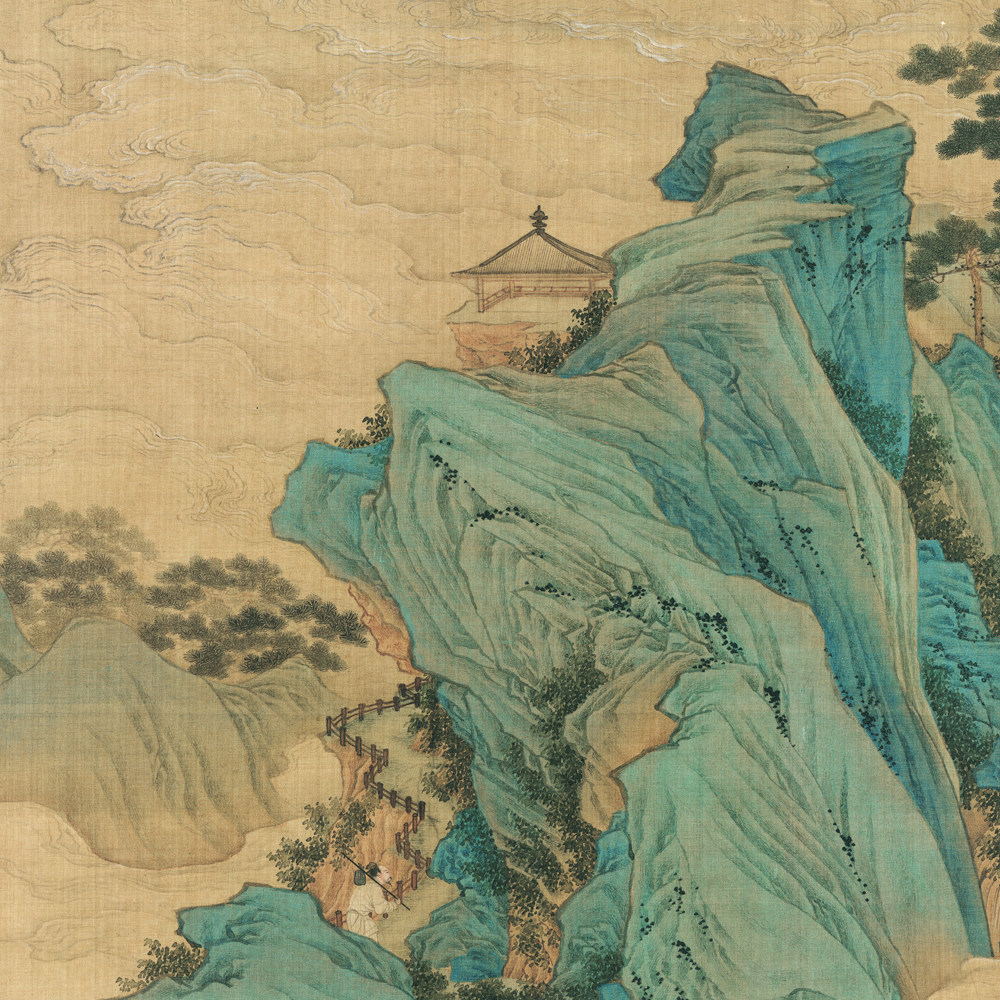 仇英桃源仙境山水人物古画装饰竖版纸绢本国国画