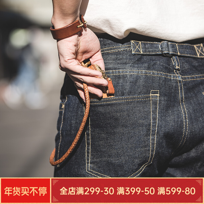 马登工装美式复古重磅直筒丹宁赤耳原牛春秋阿美咔叽深色牛仔裤男