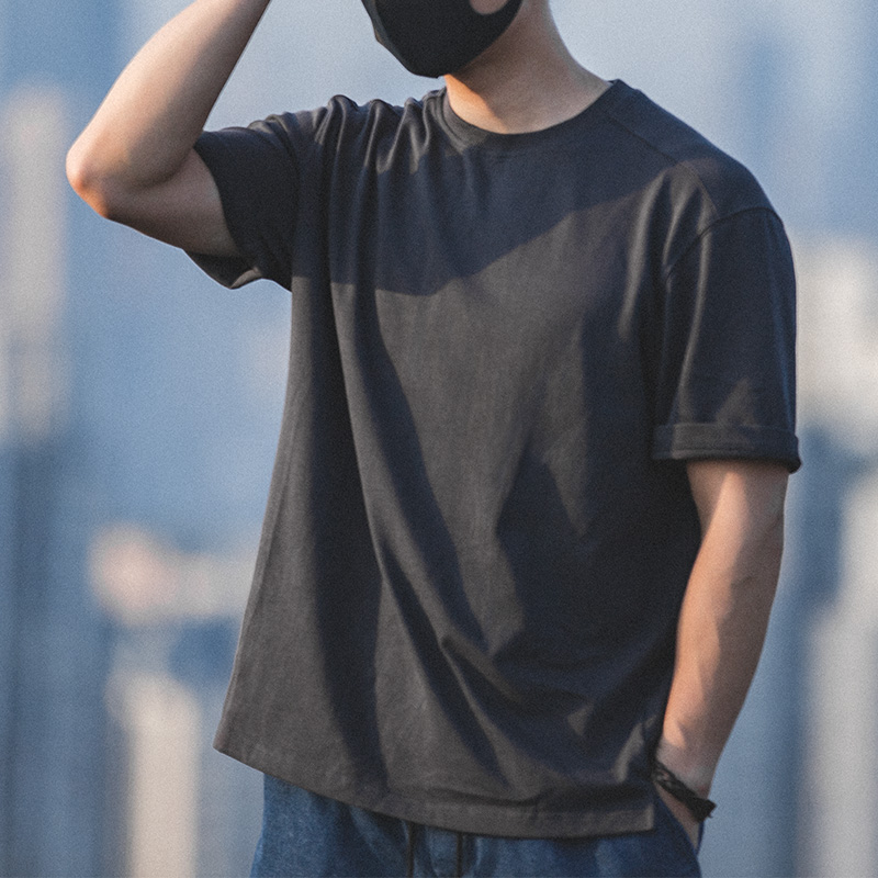 马登工装 重磅t恤日系宽松圆领深灰色短袖厚实咔叽夏内搭潮半袖男