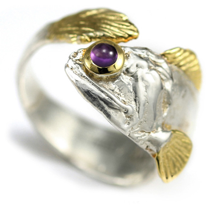 骸首饰设计师原创龙鱼戒指手工天然宝石925纯银镀k金女复古