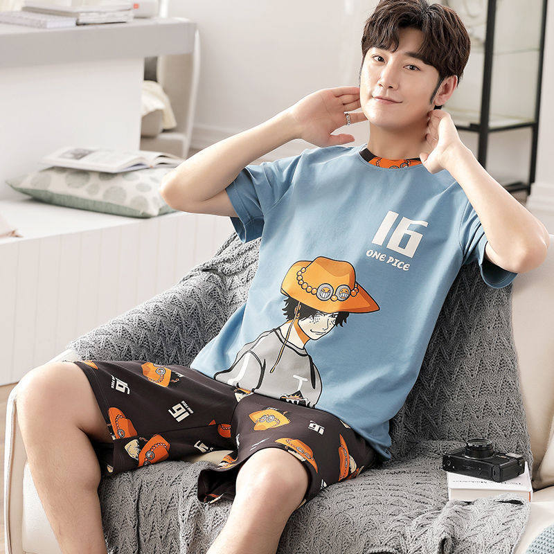 睡衣男孩个性搞怪纯棉短袖薄款少年大童潮牌睡衣