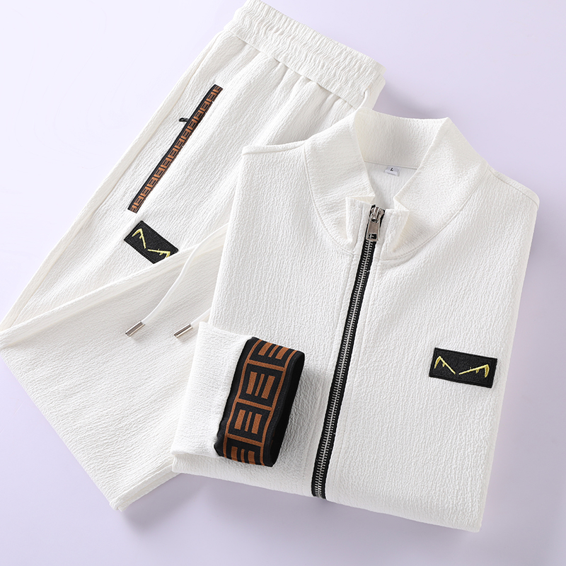 秋季时尚格调型男做皱提花怪兽刺绣男士立领开衫外套休闲运动套装