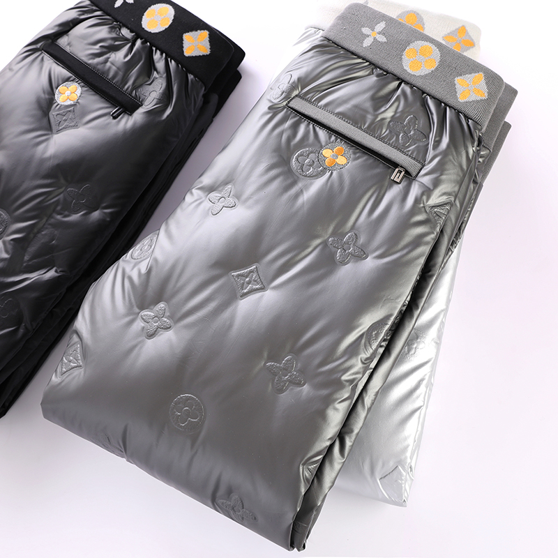冬季加厚御寒白鹅绒个性压胶亮面男女情侣青年户外防水休闲羽绒裤