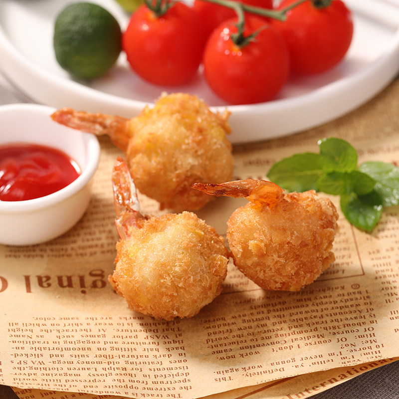 亚洲渔港黄金虾球140g裹粉虾尾冷冻油炸海鲜虾类制品
