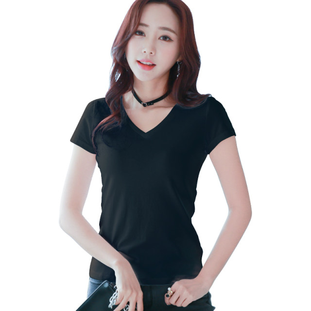 Summer 2020 new pure white V-neck short-sleeved T-shirt women's slim bottoming shirt tight half-sleeved t-shirt top clothes Summer 2020 new pure white V-neck short-sleeved T-shirt women's slim bottoming shirt tight half-sleeved t-shirt top clothes