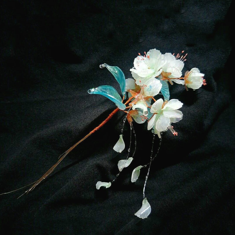 夜雨梨花原创发饰热缩片古风日常汉服发簪珠花发饰