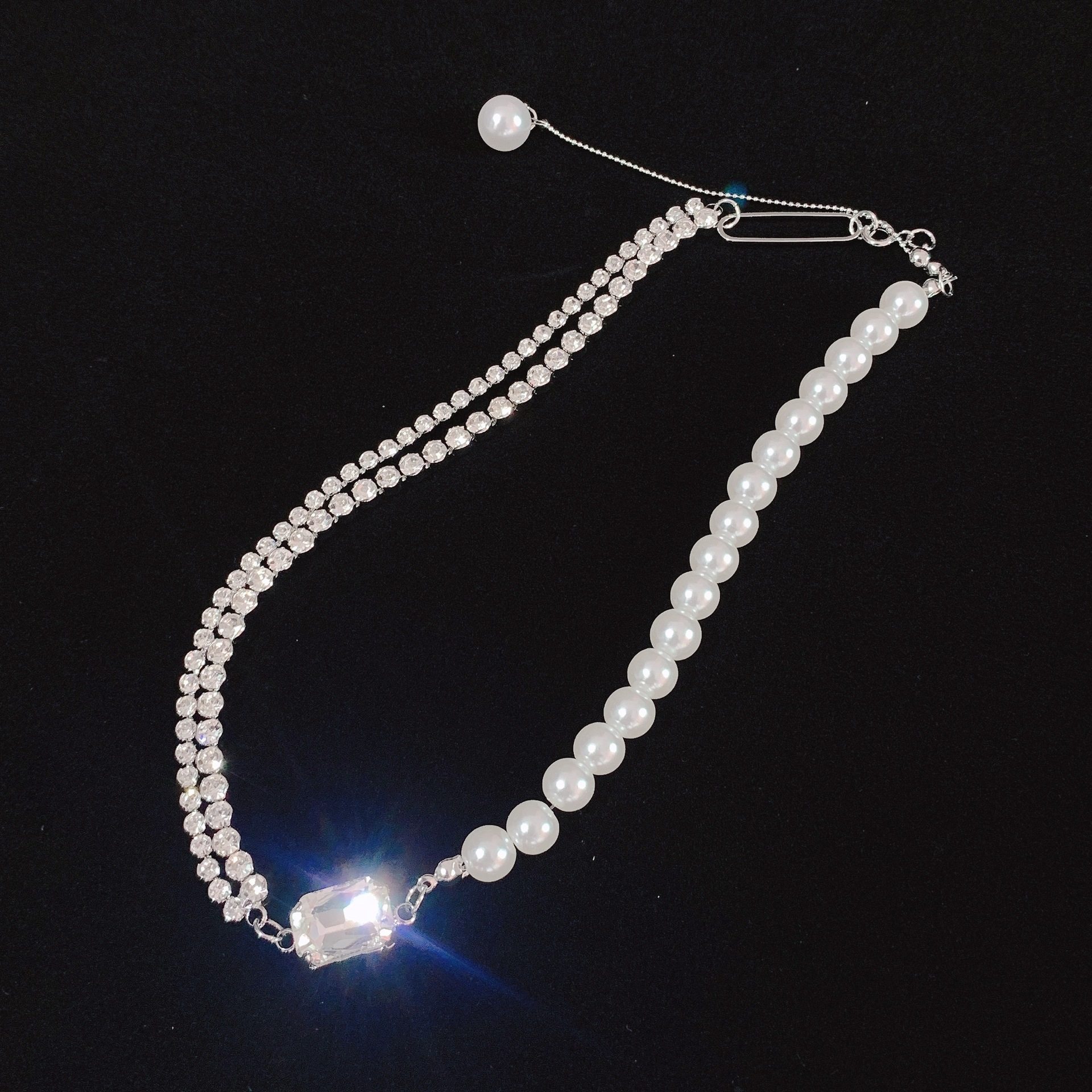 韩国轻奢珍珠宝石项链时尚chocker2020新款ins冷淡项链