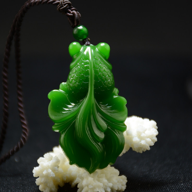 碧玉新疆和田金鱼吊坠菠菜金玉满堂鱼挂挂件挂坠颈饰