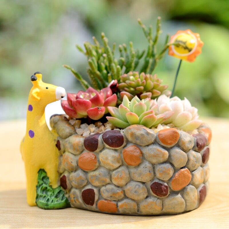花盆趣玩园艺创意长颈鹿多肉小花仿真鹅卵石造型花盆