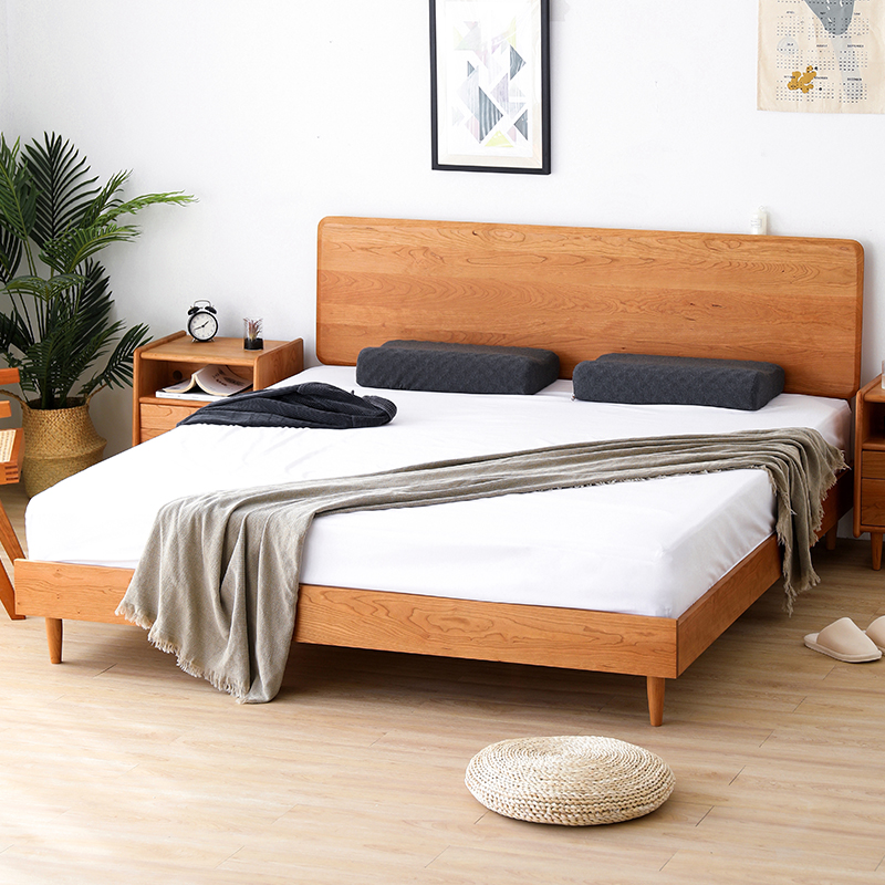 木工木床北欧简约桃木1.5米1.8双人主实木床