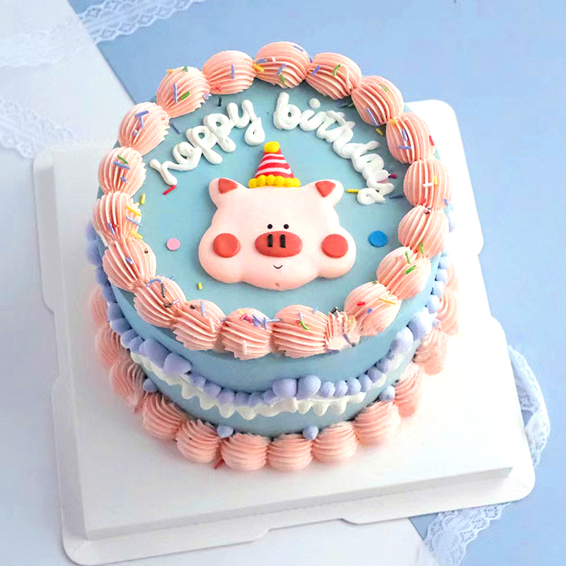 网红同款快乐小猪生日蛋糕摆件软陶猪插件帽子小猪烘焙装饰
