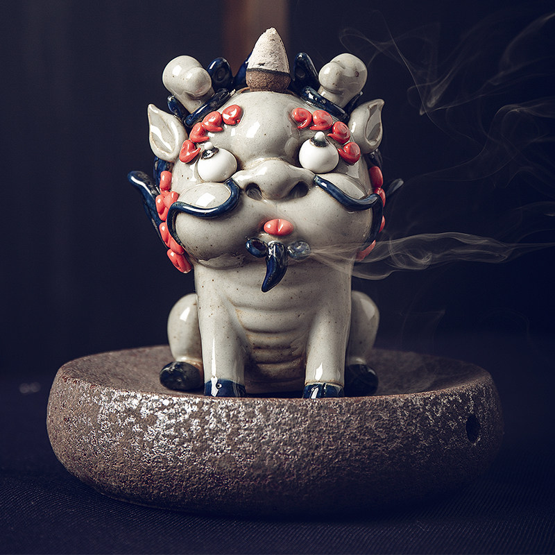 一禅 纯手工陶瓷瑞兽茶宠招财创意禅意香插香炉家居茶宠摆件送礼