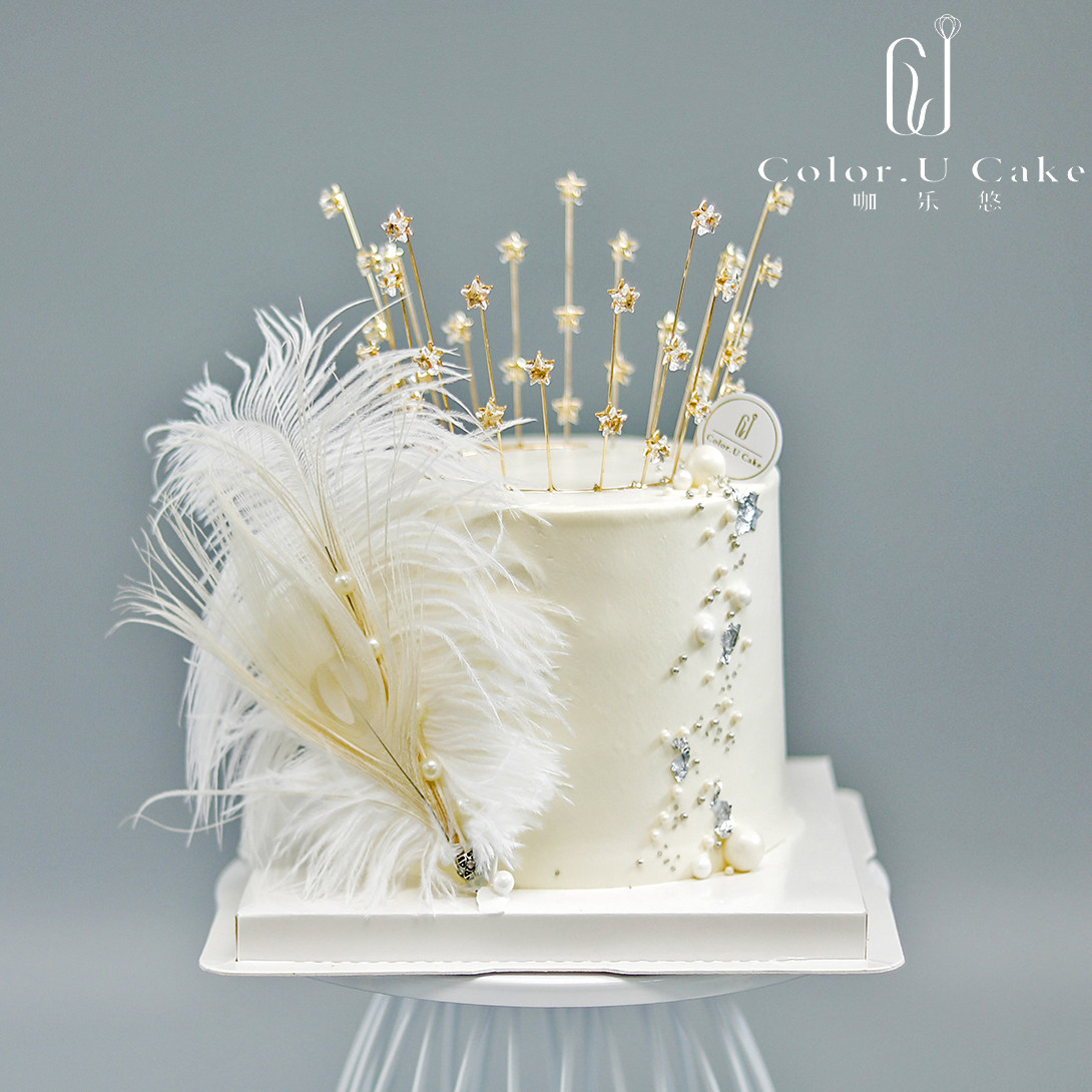 星羽羽毛皇冠奶油生日蛋糕气质女神女朋友老婆闺蜜纪念日杭州