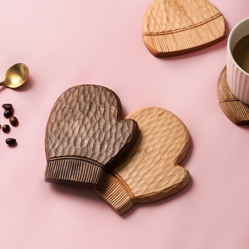 杯垫胡桃木手工雕刻加厚创意卡通木质杯托日式杯垫