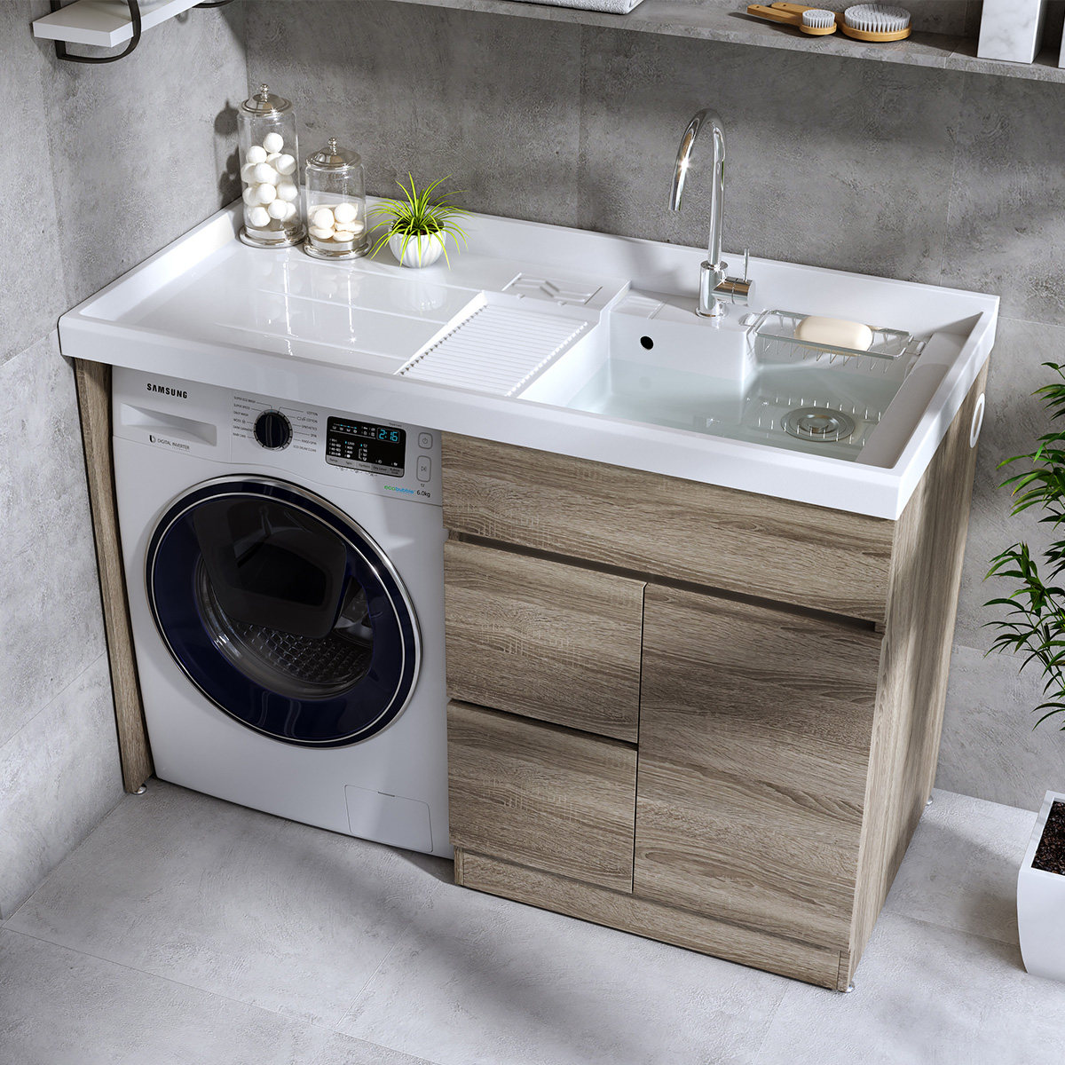 阳台洗衣衣柜组合洗脸盆搓板一体台面面盆浴室浴室柜组合