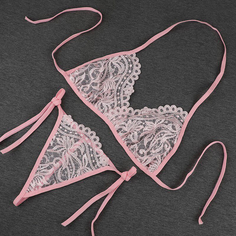 性感内衣文胸丁字裤三点套装超薄刺绣挂脖乳罩三角文胸