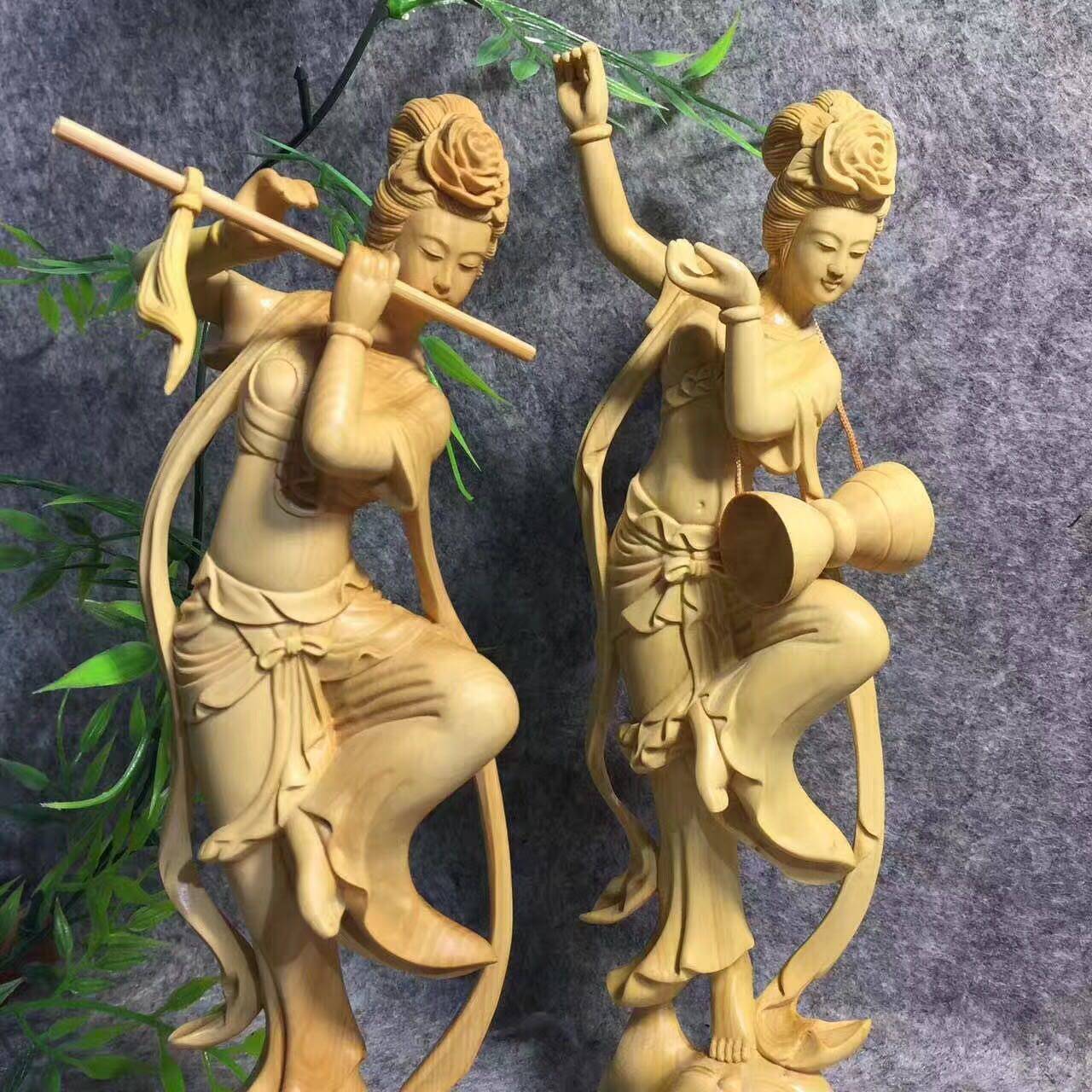 小叶黄杨木雕飞天伎乐仙女人物工艺品玉女舞姬木雕