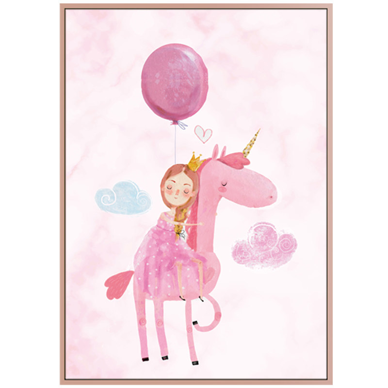 儿童装饰画女孩卧室床头挂画独角兽卡通粉色壁画现代装饰画