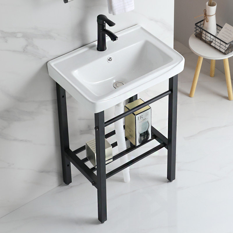 落地式洗手盆小户户型卫生间陶瓷洗脸盆阳台简易不锈钢盆台一体成型式