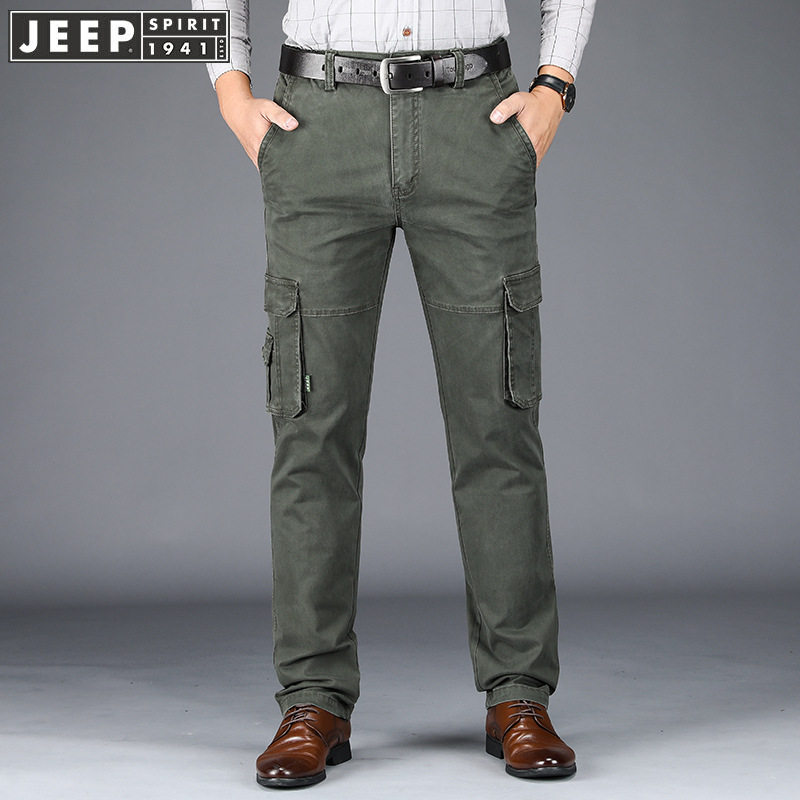 jeep男装秋冬款男士多休闲裤工装宽松棉质户外休闲裤