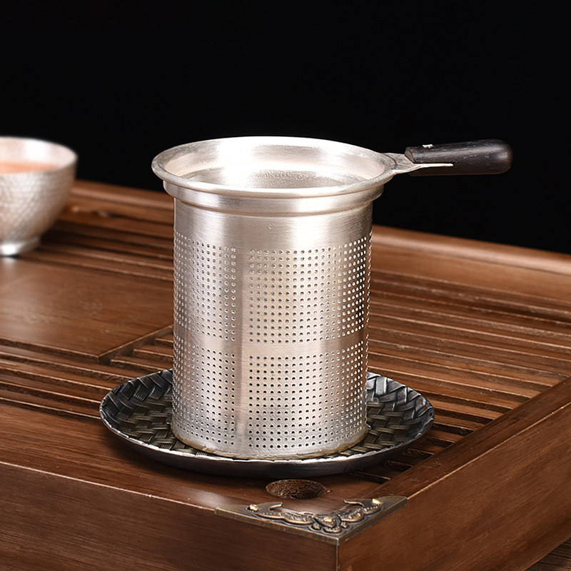家用创意茶叶过滤器檀木茶隔银茶泡茶纯银茶具茶滤
