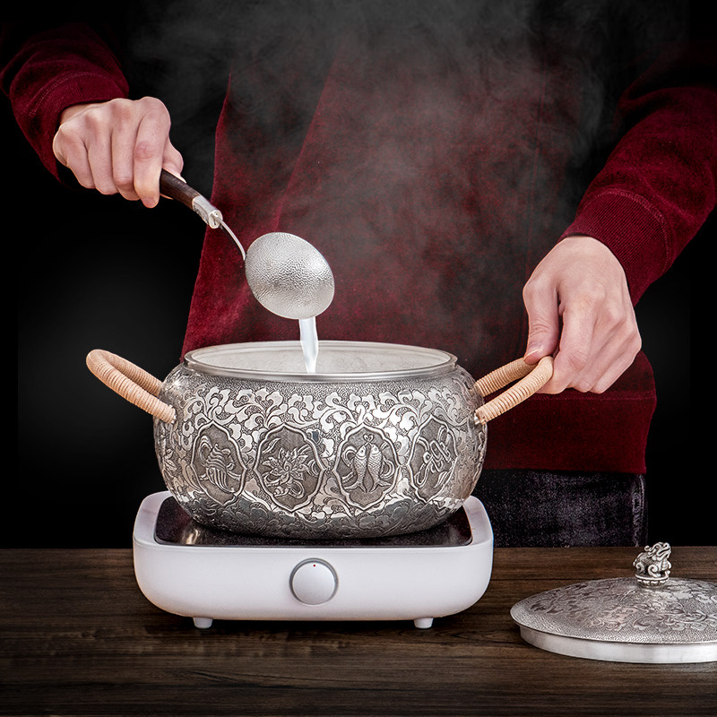 纯银银器时代八宝银锅煲汤煮茶家用厨具餐具炖锅