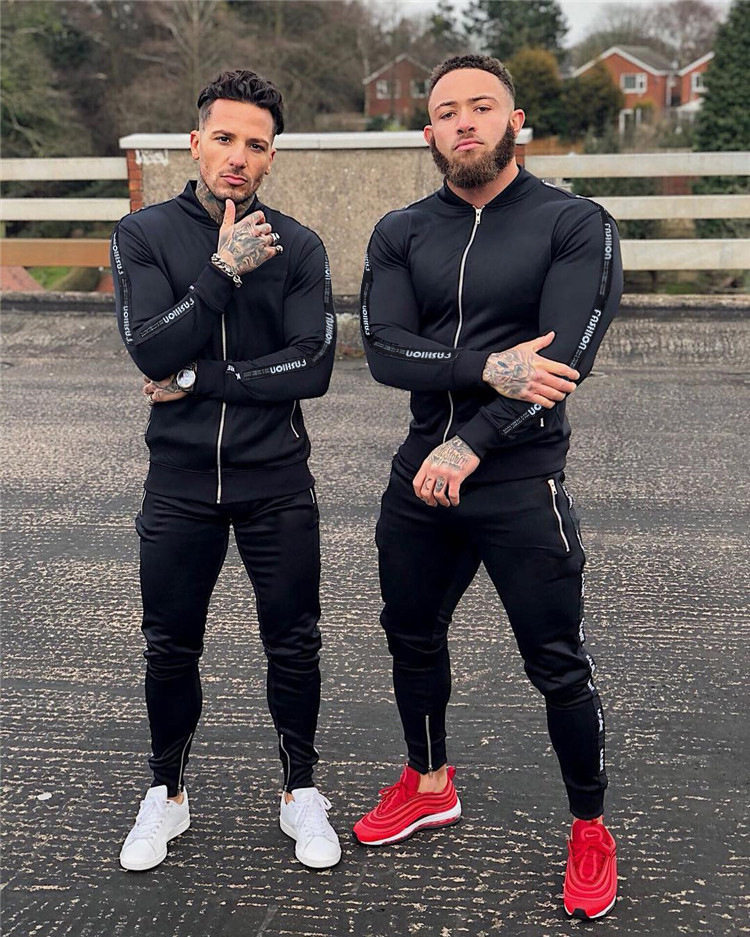 肌肉店长新款运动套装型跑步训练外套兄弟拉链运动套装