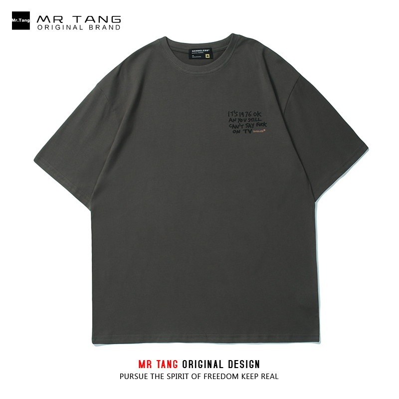 MrTang欧美复古卡通字母印花 男女潮牌宽松情侣休闲百搭tee