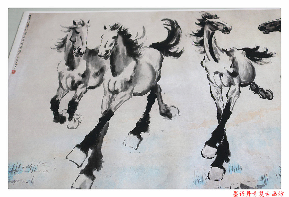 八骏图复制清微高清微宣纸动物写意马动物国画徐悲鸿国画