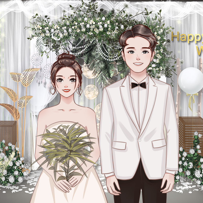 头像定制卡通漫画设计婚纱照片情侣婚礼logo手绘结婚请柬插画q版