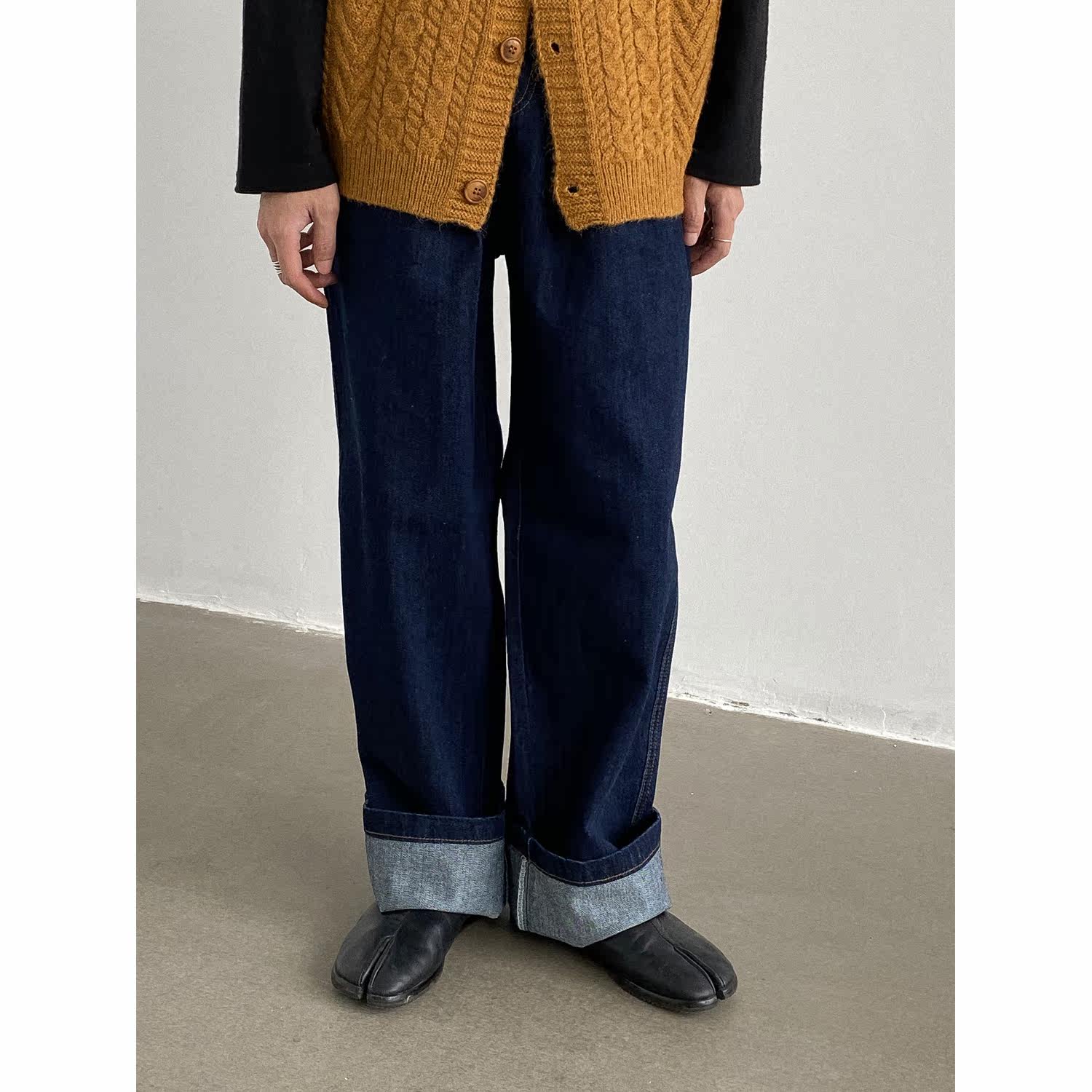 genesisboy松紧腰阔裤子bf潮牌水洗宽松蓝色牛仔裤牛仔裤