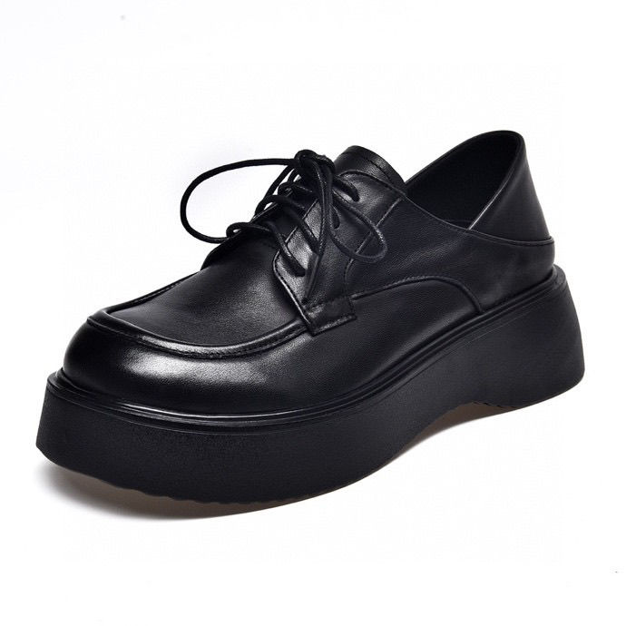 黑色松糕厚底小皮鞋女春季单鞋2023新款复古乐福鞋舒适软底工作鞋