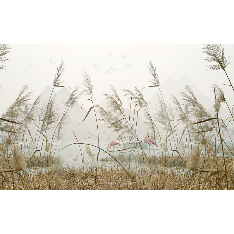 katiya北欧抽象艺术芦苇草丛山水风景画油画布客厅电视背景墙壁纸