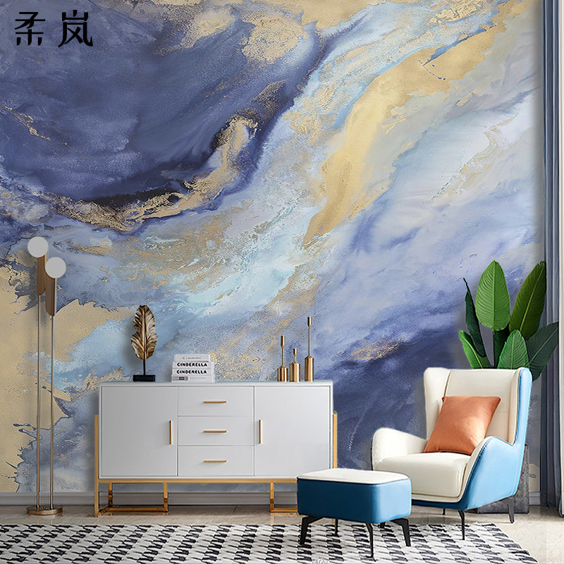 katiya欧美抽象涂鸦网红艺术油画客厅电视背景墙定制壁画