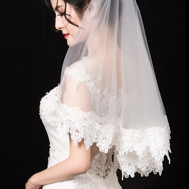 新娘结婚头纱主婚婚纱短款白色简约头饰超仙头纱