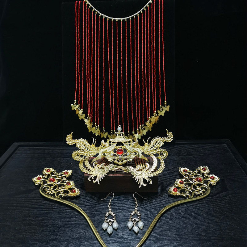 饰面冠簪红发金红发汉服系列花嫁套装头饰同款发饰