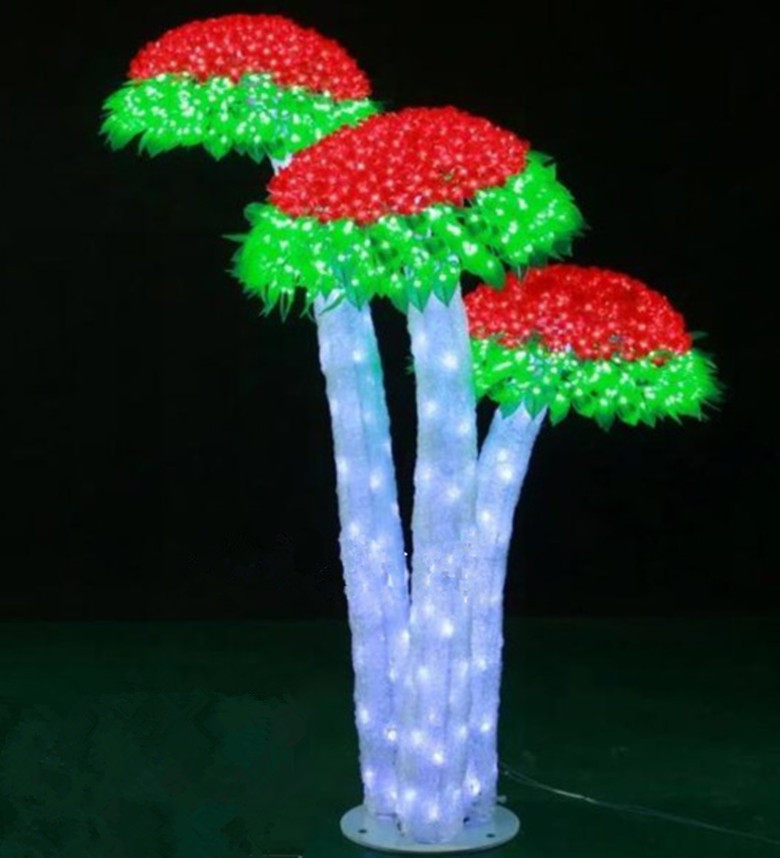 led树灯仿真滳胶水晶蘑菇3个头发光灯草草坪景观庭院灯饰