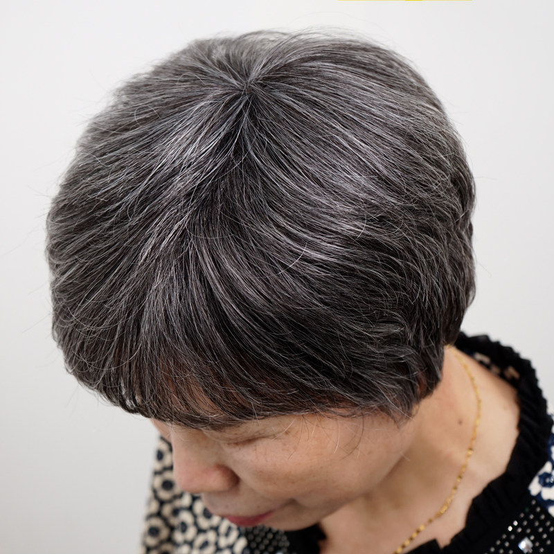 头套中老年妈妈花白假发真发奶奶短发舞台扮演整顶假发