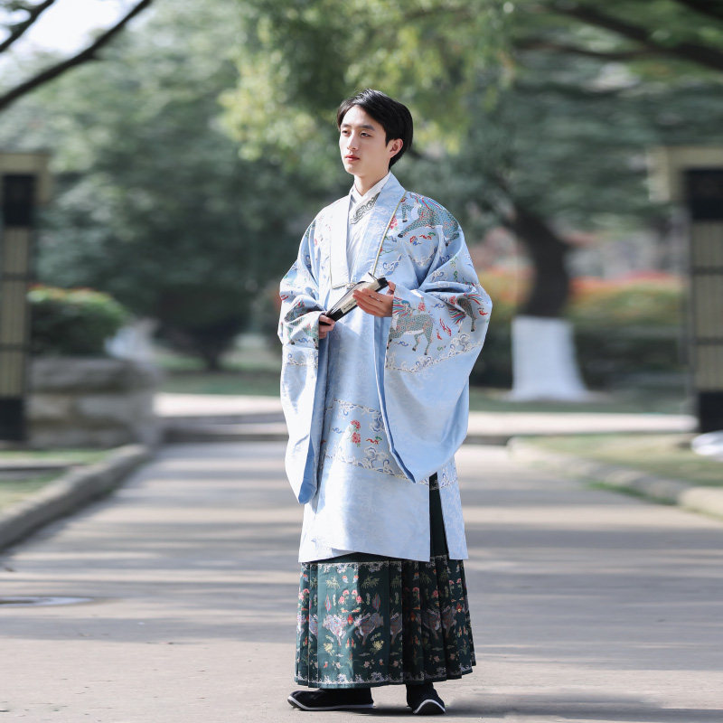 八荒原创汉服男士马面妆花山山海经麒麟游马面裙男民族服装