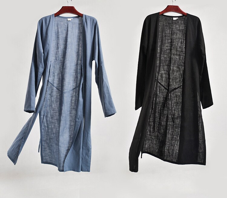 重华中国风棉麻改良汉服长袍薄罩衫中式复古飘逸长衫太极道袍男款