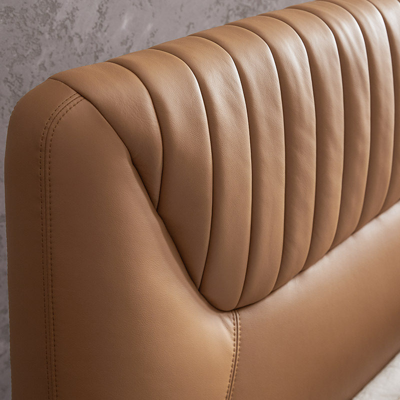 优梵艺术vienna现代简约科技布真皮真皮卧室双人床主卧新婚皮艺床