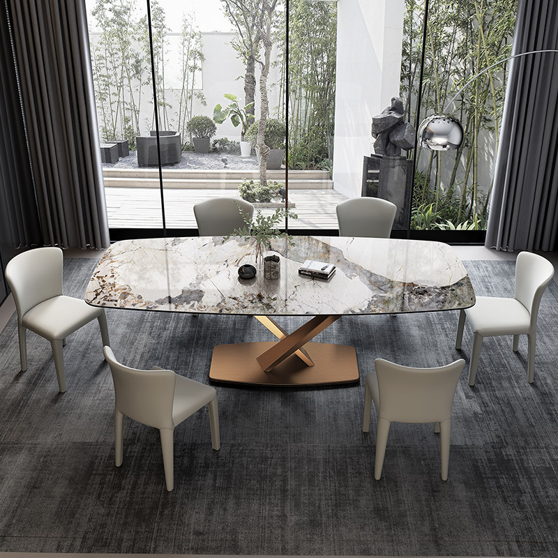 优梵艺术温莎windsor高端大气理石岩板长方形餐桌t88岩板餐桌