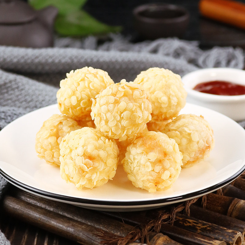 虾球鱼籽150g10枚裹粉鱼子酱油炸冷冻丸子西餐虾类制品
