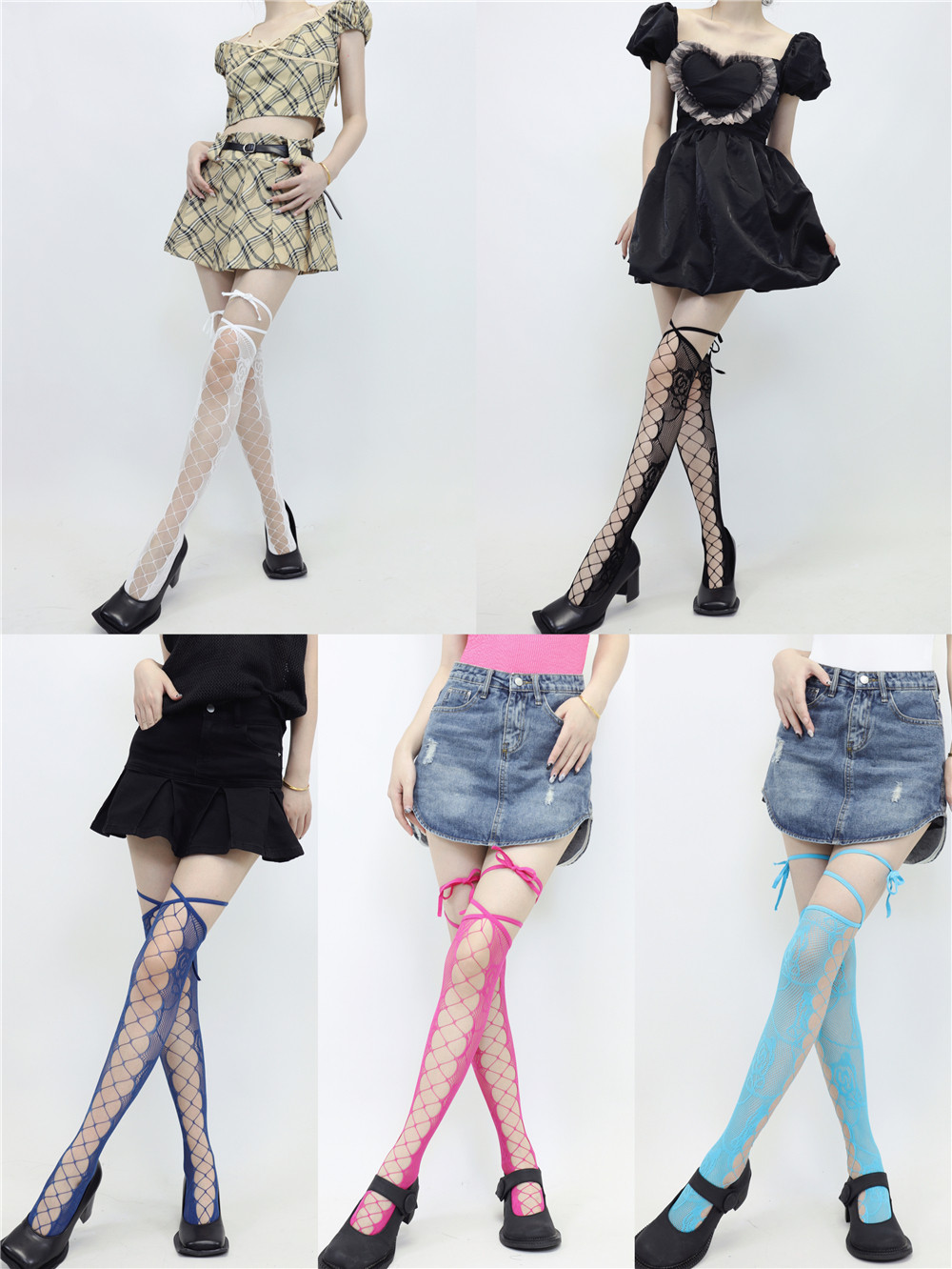 aytofilms亚文化千禧玫瑰镂空绑带过膝个性长筒袜