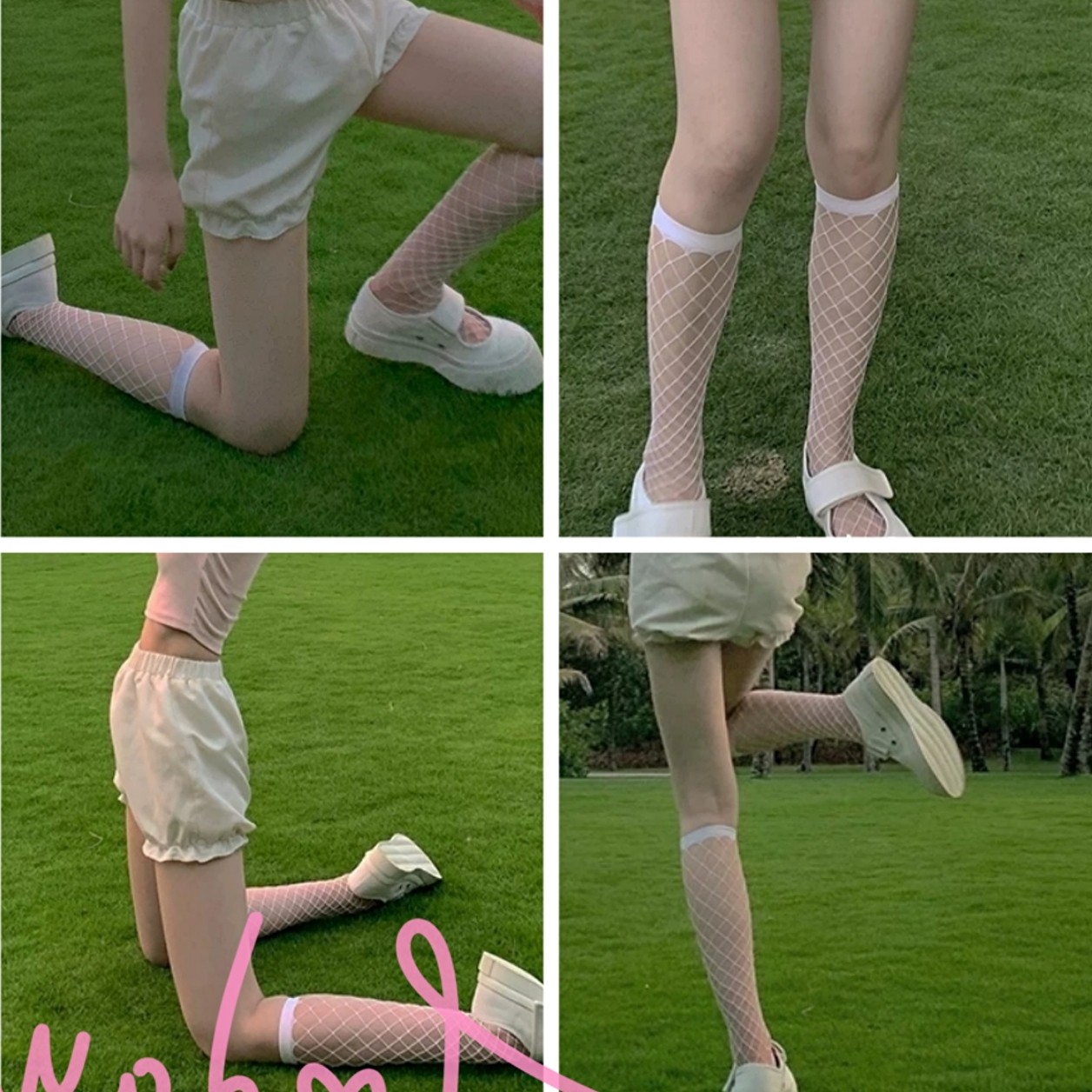 aytofilmsshuii同款黑白渔网网中筒袜jk中筒袜