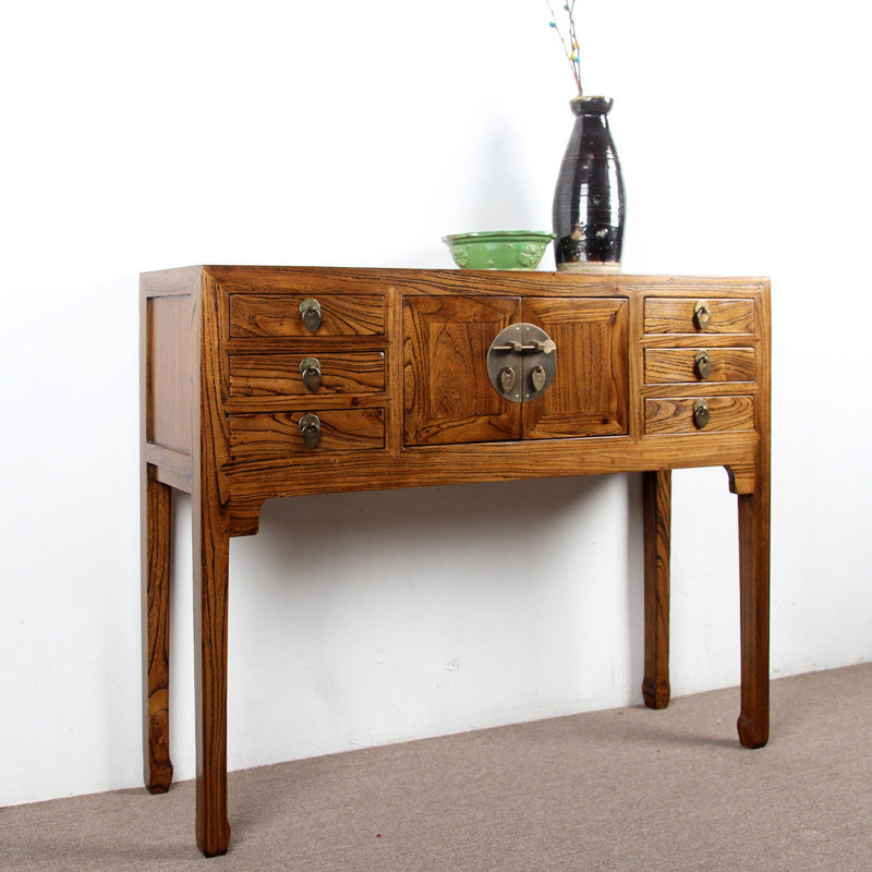 实木玄关中式柜老榆木条案供台现代简约复古家具门厅