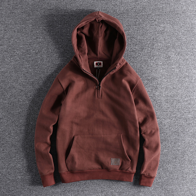 代购秋冬休闲半开领宽松外套厚实男士连帽套头拉链加绒卫衣上衣潮