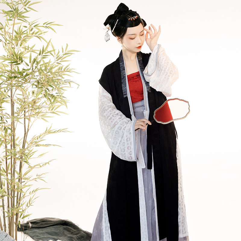 挽纱坊汉宋制褙子黑色褙心三角收省抹胸夏季汉服