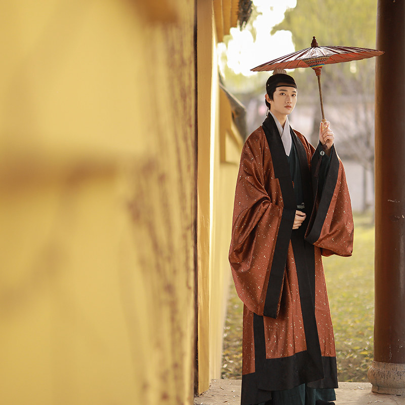 原创挽纱汉服明制鹤氅大氅尖摆直身贴摆男女汉服