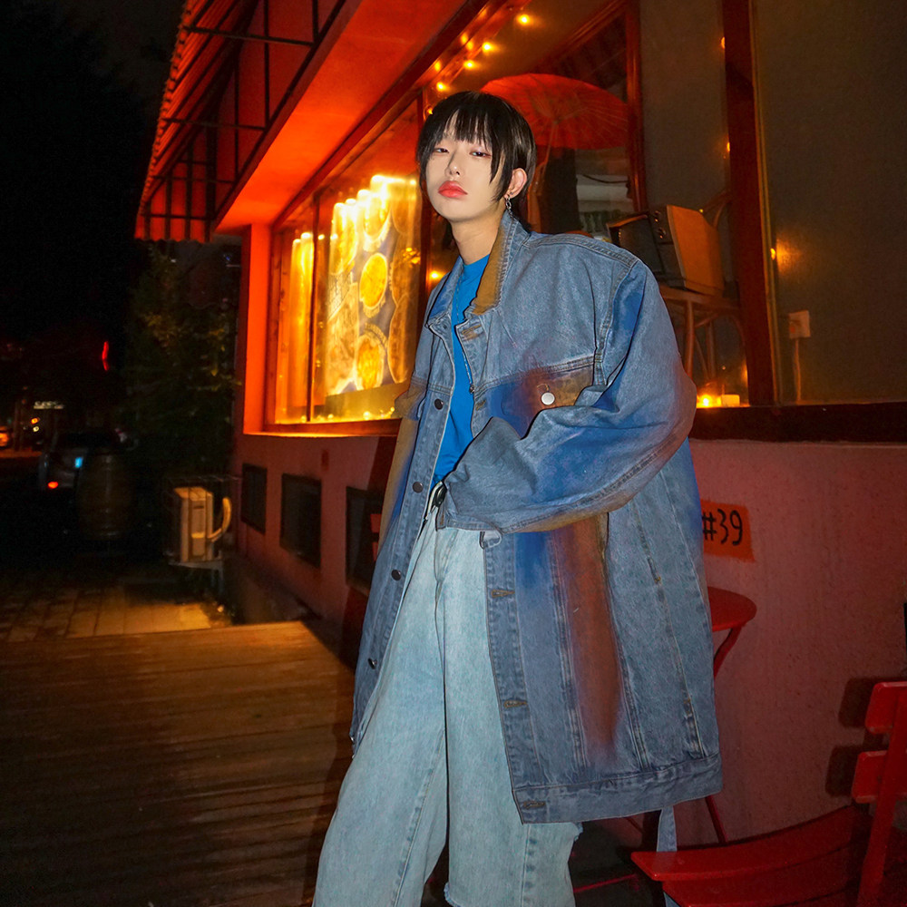 leman金俊牛仔外套男潮潮牌秋季休闲帅气bf夹克